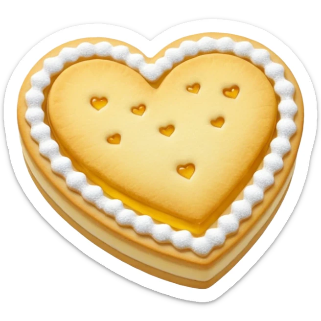 Realistic shortbread cookie in the shape of a heart with color of lemon jelly middle filling and sprinkled powder sugar on top. sticker