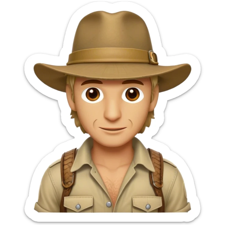 Cinematic Realistic Crocodile Dundee Pop Culture Emoji, depicted with rugged charm and adventurous spirit rendered with lifelike detail and cinematic lighting. sticker