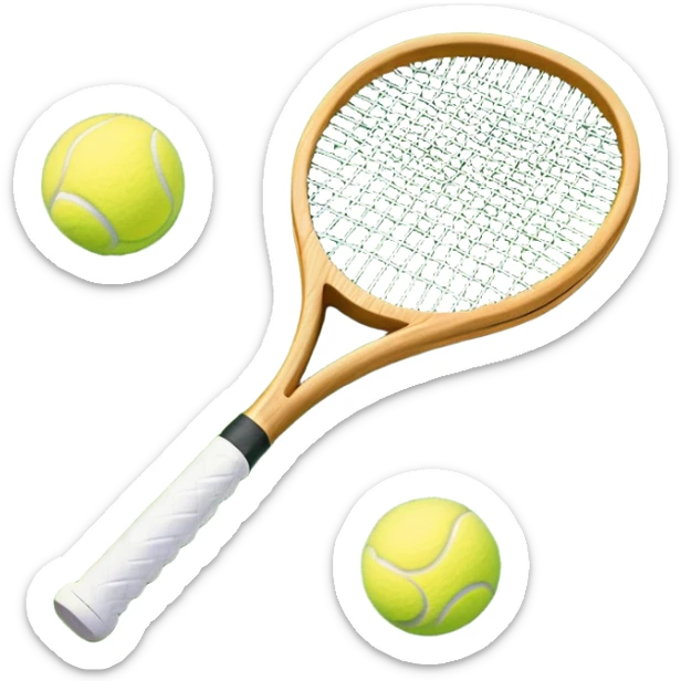 A detailed tennis racket resting on lush green grass beside a bright yellow tennis ball. The scene captures the essence of classic lawn tennis, with a crisp and clean background emphasizing the elegance and tradition of the sport sticker