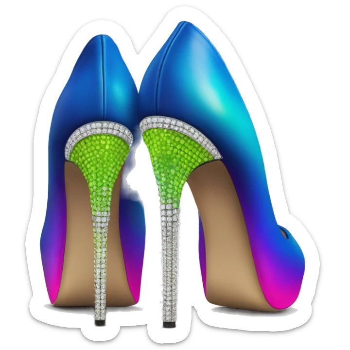 Realistic isolated top view of a pair of cobalt blue,lime green and hot pink ombre peep toe high heel shoes with diamonds on them. sticker