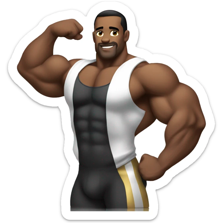 Bodybuilder is showing off his shoulder sticker