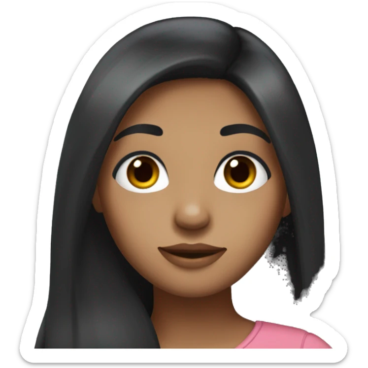 Girl with long black hair and medium skin tone with eyelashes sticker