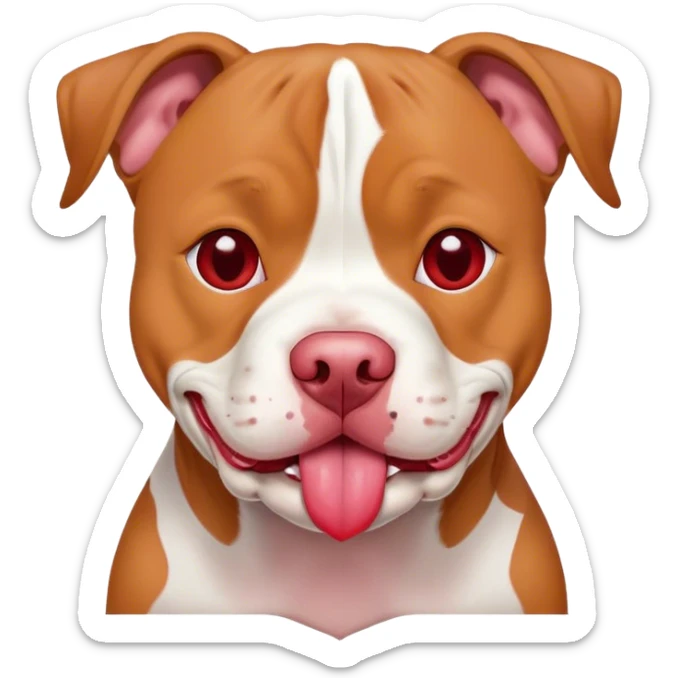 White and red pitbull/boxer dog with sweet eyes. Hearts around his head and tongue sticking out  sticker