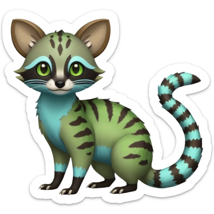 Rare realistic cool cute epic aesthetic colorful Amaura-Bayleaf-Civet-Genet-species-Fakemon-hybrid-creature, with markings, full body sticker
