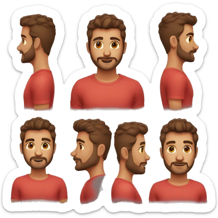 youn man, latin,washed out red shirt, semi curly short hair, 3 day beard sticker