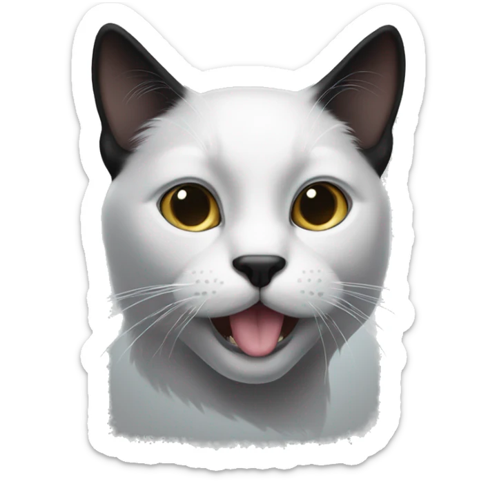 A black cat with a white spot on the left side of its nose, a white neck, and white paws. sticker