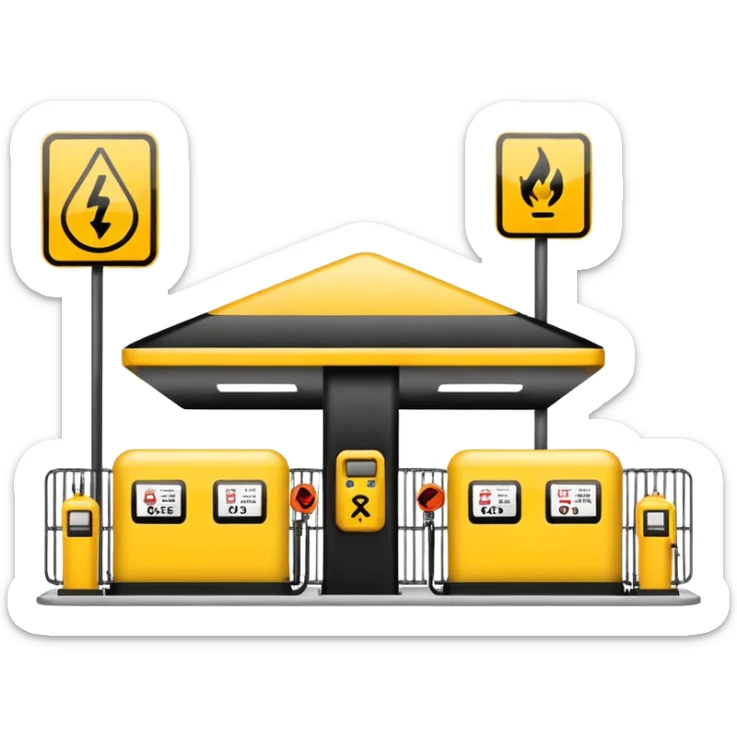 gas distribution station emoji style with a fenced area and warning signs sticker