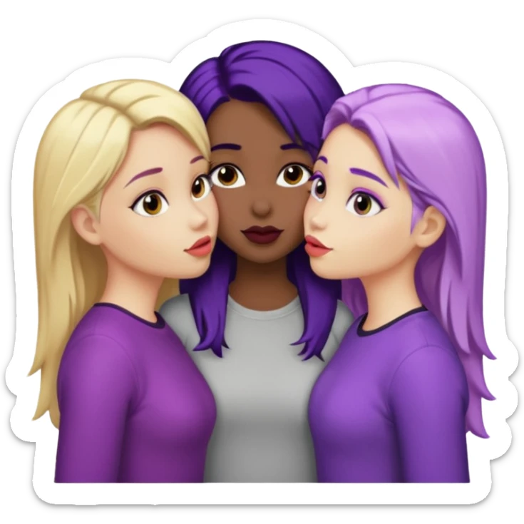 3 girls kissing one blonde one black hair one purple hair  sticker