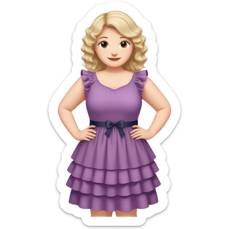 Can you make and she’s wearing a dress like a ruffles and her hand is on her waist and she’s fat sticker