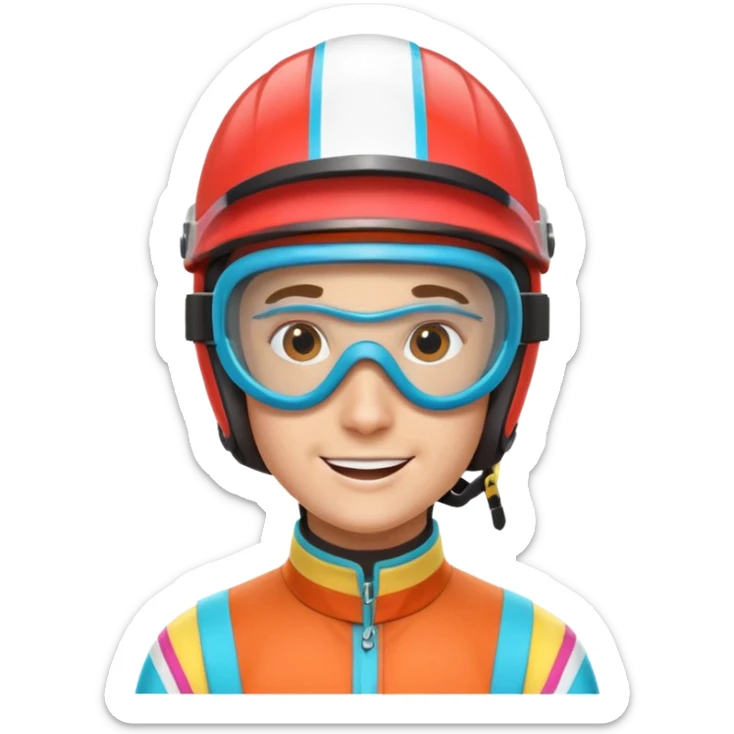 horse race jockey portrait, head and shoulders only, wearing colorful racing helmet and goggles, sporty uniform collar, confident smile, 3D cartoon, mobile game icon style, clean background, no text, no watermark
 sticker