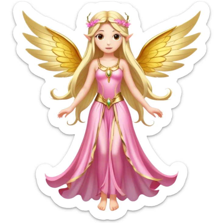 big wings, sun, gold, pink , Beautiful, fairy, long hair sticker