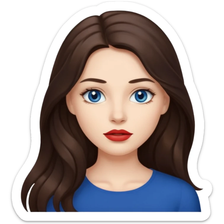 Woman with fair skin long brunette hair dark blue eyes and full lips sticker