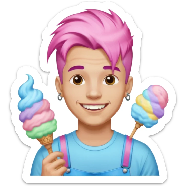 happy colorful cotton candy haired man with braces and tattoos and just face sticker