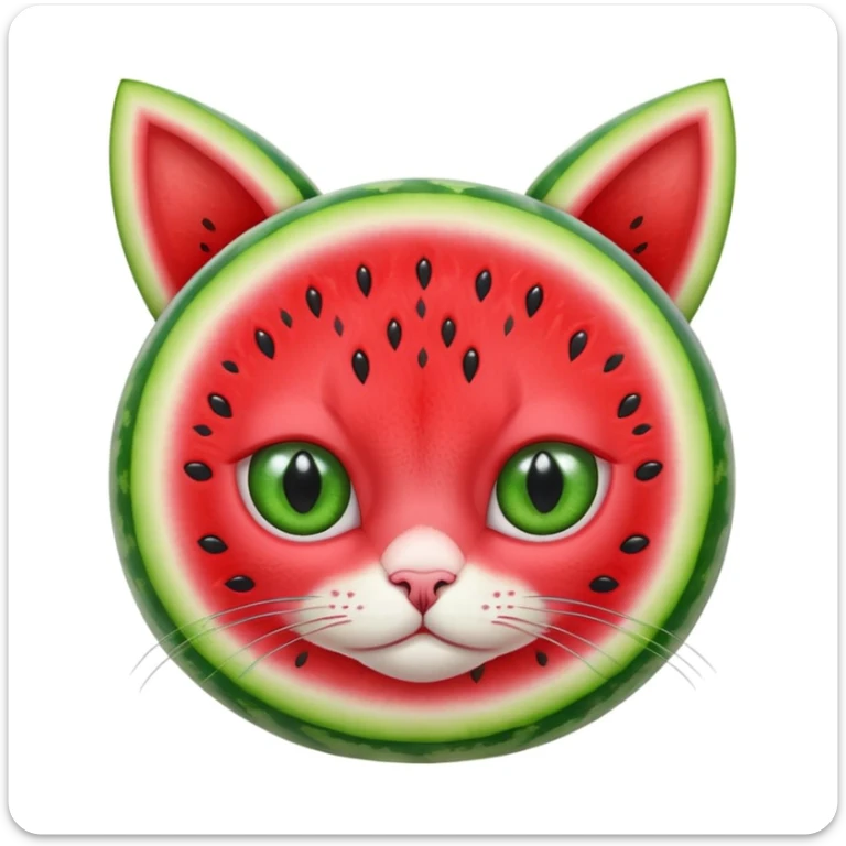 Cat watermelon- a watermelon with.   eyes and ears of a cat in the color green, like a watermelon sticker