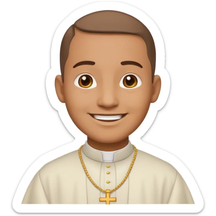 high-quality, expressive and happy emoji-style icon of a Dominican priest, preserving core facial expression and key features, simplified details, bold outlines, flat colors sticker
