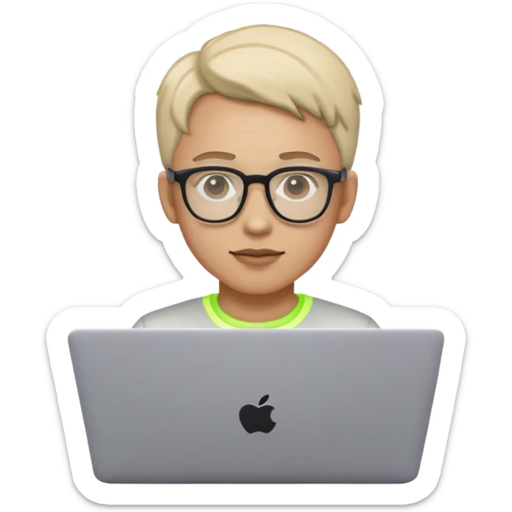 An emoji of a person with a laptop wearing glasses and with a slight neon glow sticker