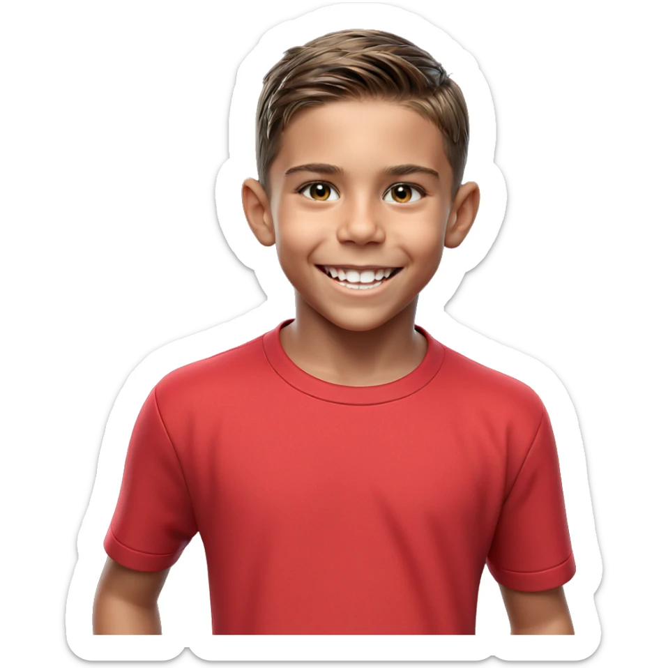smiling boy in red shirt sticker