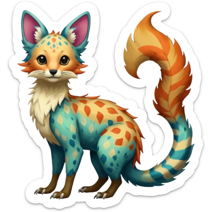 Feral Rare Fantasy colorful Vernid-Trico-species by LiLaiRa, random markings, tufted tail, tufted ears, full body sticker