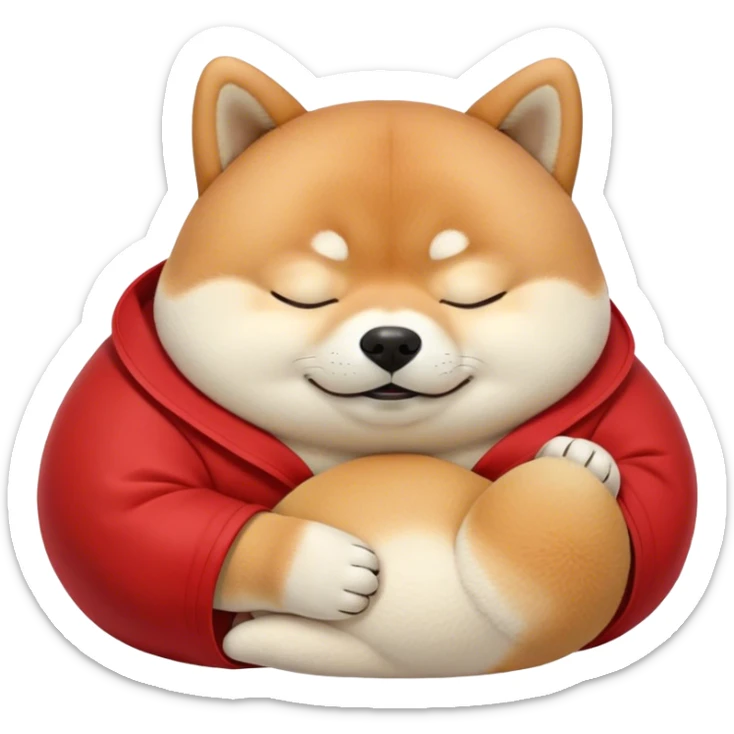 Cinematic Chubby Sleeping Shiba Inu Portrait Emoji, Chubby and serene, with a round, adorable build and a plush red coat with a soft creamy underbelly, eyes gently closed in peaceful slumber, Simplified yet irresistibly endearing features, highly detailed, glowing with a gentle, dreamy glow, high shine, relaxed and content, stylized with a touch of whimsy, bright and heartwarming, soft glowing outline, capturing the essence of a blissfully sleepy companion, so comically serene it feels like it could roll out of the screen and snore with adorable charm! sticker