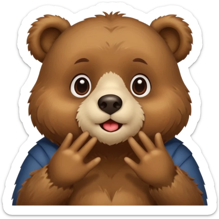 i want a animated bear like dudu the bear sends a kiss with his left hand then right hand sticker