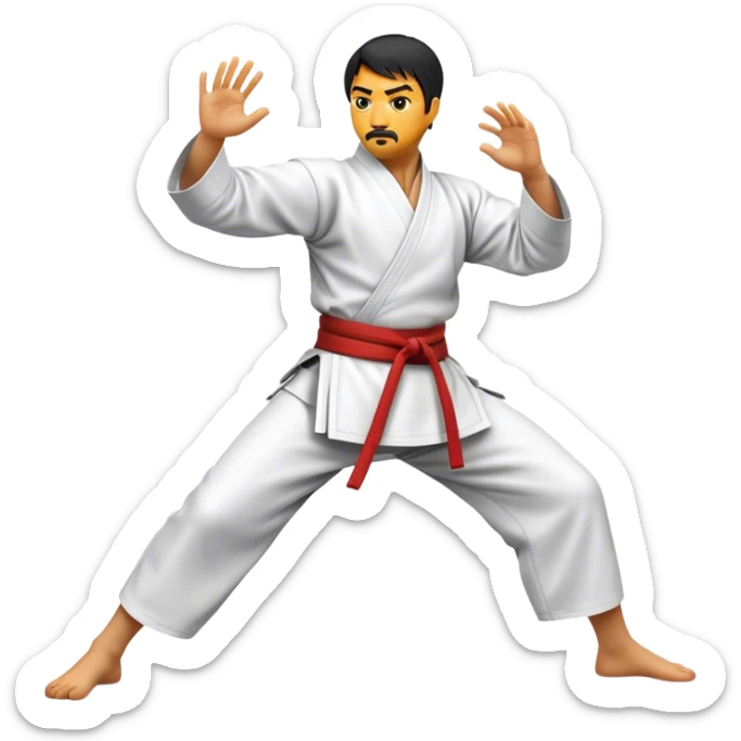 Cinematic Realistic Kung Fu Action Emoji, depicted as an epic martial arts scene with a master executing a precise move in traditional attire, rendered with fluid motion and vibrant textures under dramatic high-contrast lighting. sticker