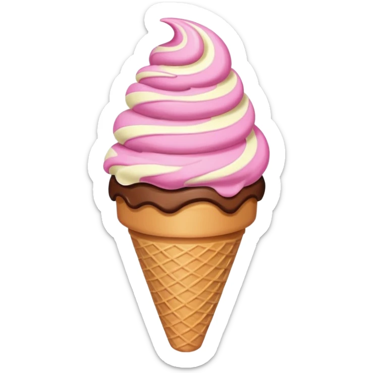 Chocolate and vanilla ice cream cone swirl with a pink heart on top sticker