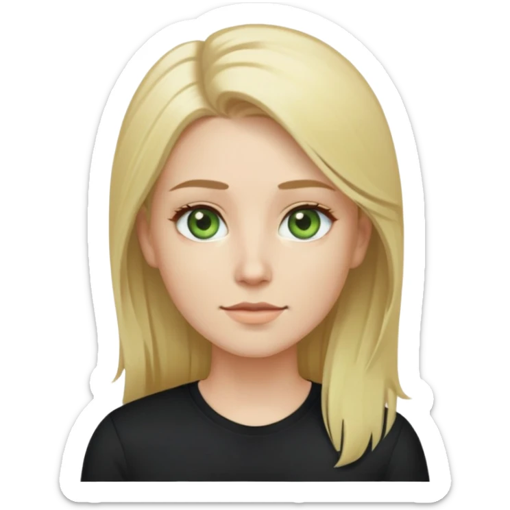 tech woman with blonde hair, pale green eyes, and beard. And black shirt with. like the last few emoji you've made me. sticker