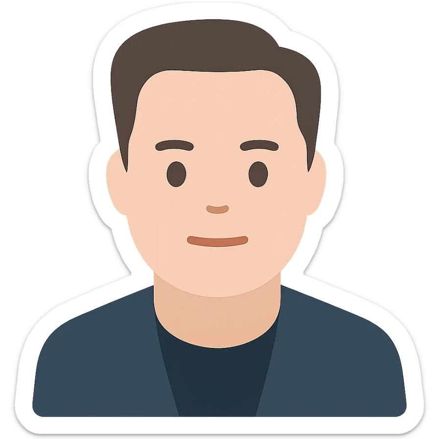 Elon Musk flat color icon, simplified facial features, no text sticker