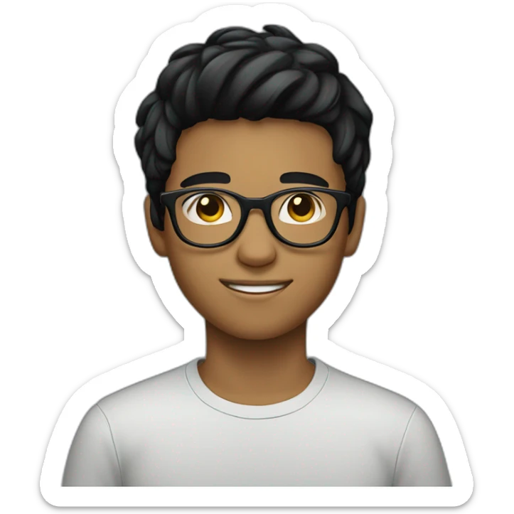 A teenager boy with black sweet and glasses black hair  sticker