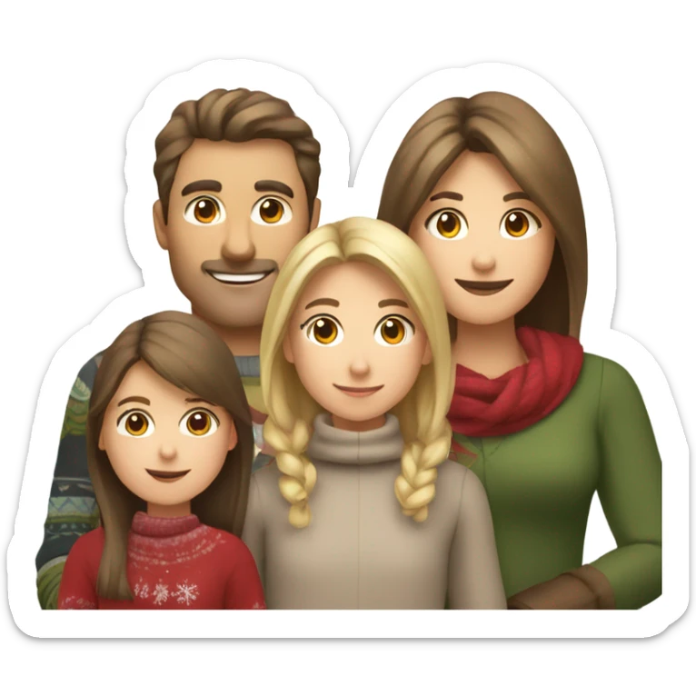 Brown hair dad , brown hair mom , blond little daughter in Christmas festival  sticker