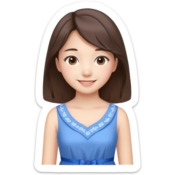 Korean girl in blue and white brunette girl in light prink dresses smiling sticker