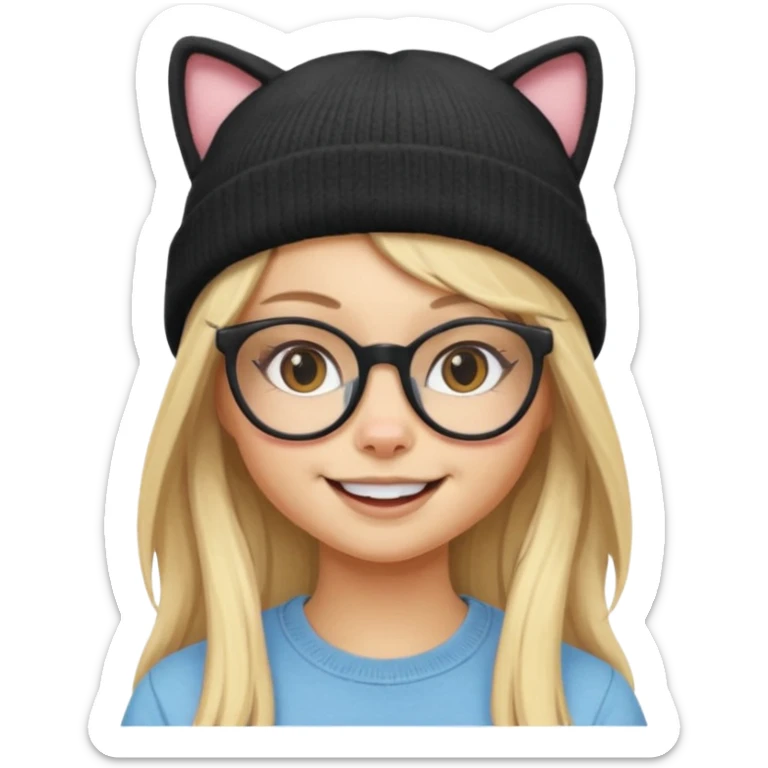 black Blonde girl wearing cat  glasses and beanie, long hair sticker