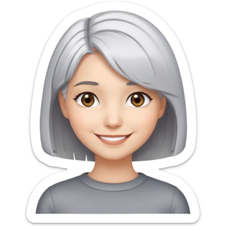 girl,silver hair, bob hair,grey eyes, short hair , smile sticker