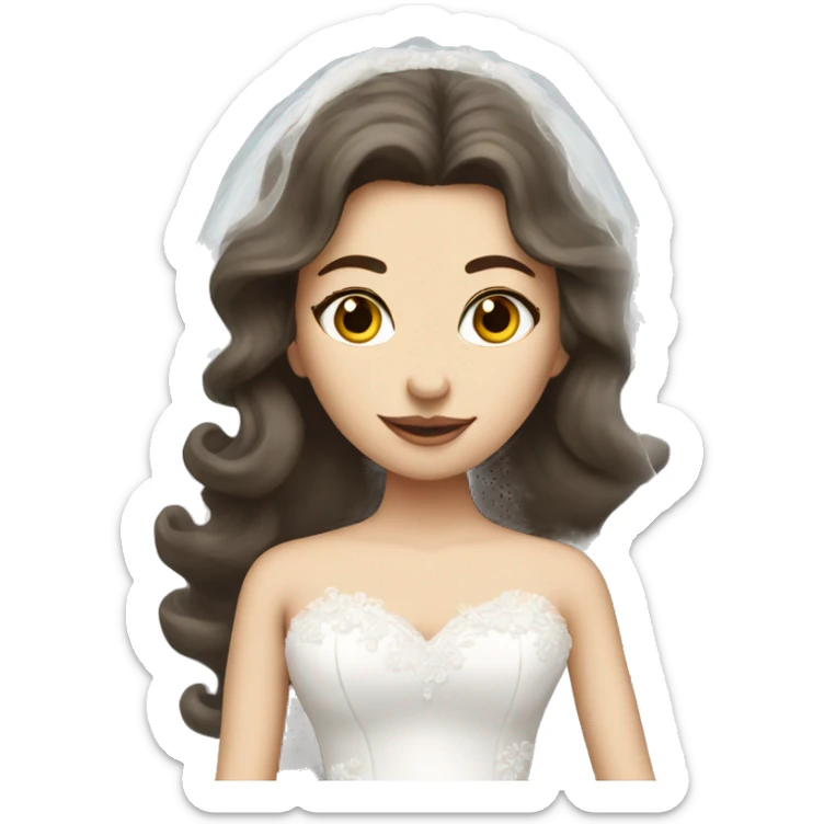 White brunette girl bride long fluffy dress and long veil sticker