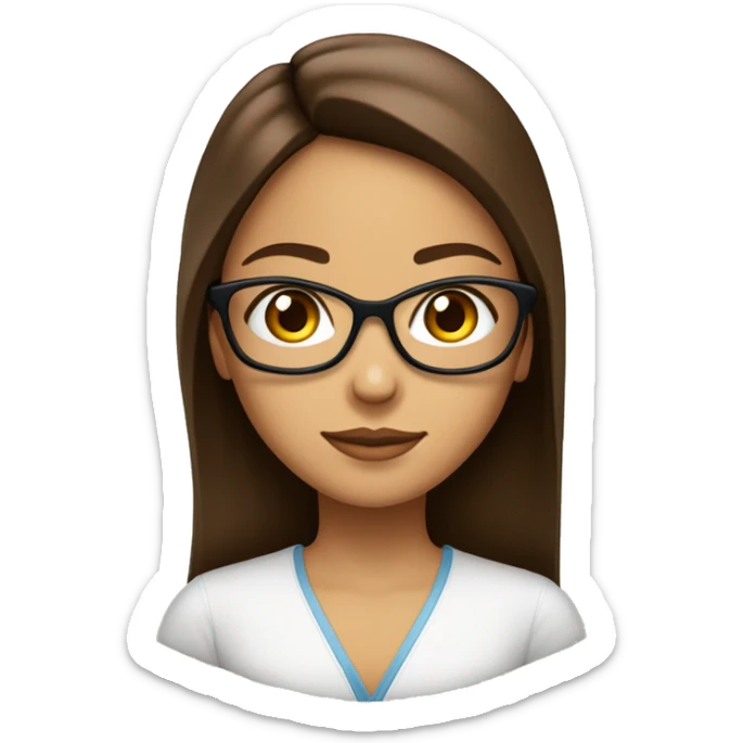 fille brune au yeux marron légèrement en amande cheveux long et lisse et des lunette carre et la peau claire sticker