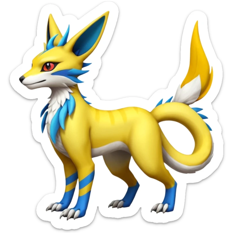 Tropical Exotic Short Legendary Epic Cool Colorful Renamon-Zeraora-Bastet-Latias-Vernid-Sergal-fusion-hybrid-creature sticker