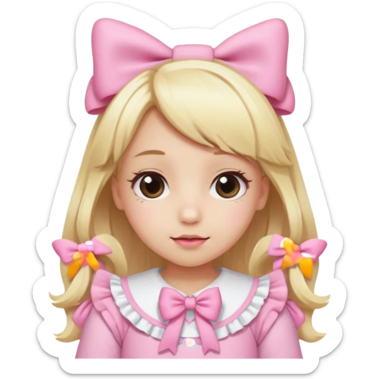 A girl dressed in kawaii clothes with lots of bows and she has blonde hair sticker