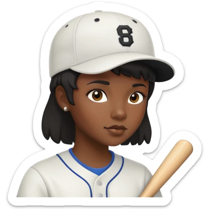 Black girl with short hair mullet and a baseball hat sticker