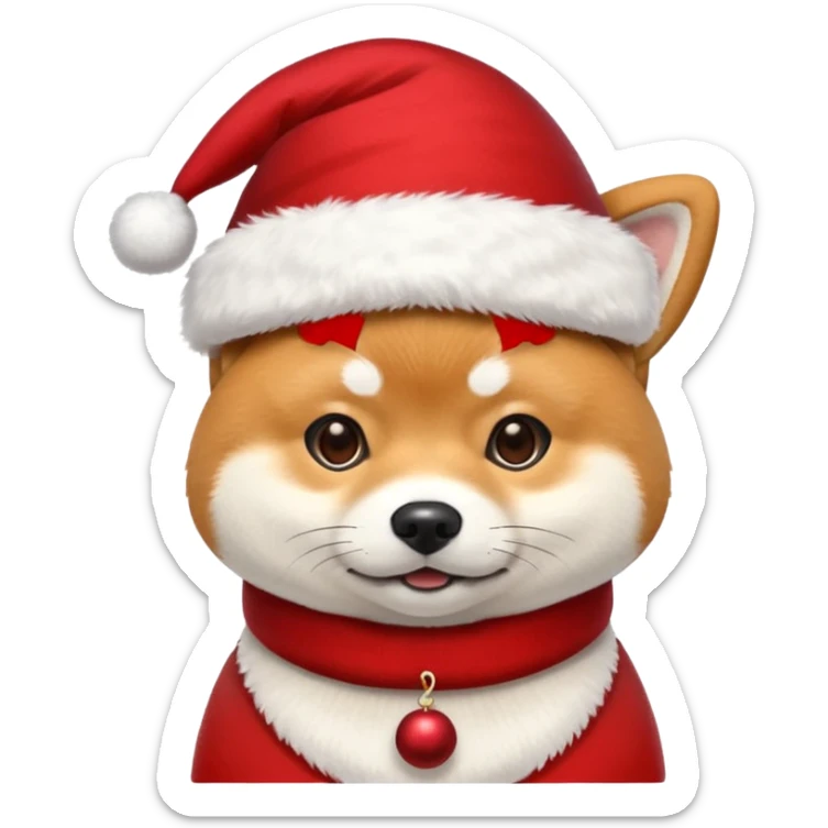 Shiba inu gif portant un chapeau de noel avec un pompon blanc qui bouge sticker