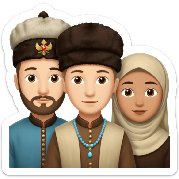 Emoji symbolizing three different cultures of Russia in the form of people (for example, Russians, Tatars, Bashkirs) sticker