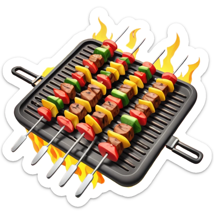 grilled shish kebab object icon, meat skewers with grill marks, 3D cartoon, mobile game icon style, clean background, no text, no watermark
 sticker