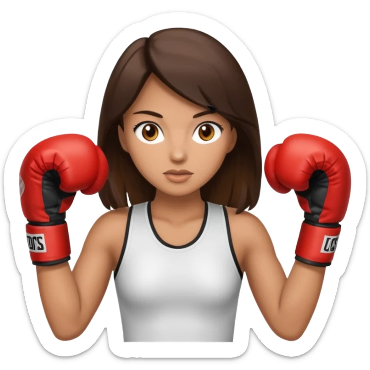 An woman with long dark brown hair light brown eyes in boxing gloves sticker