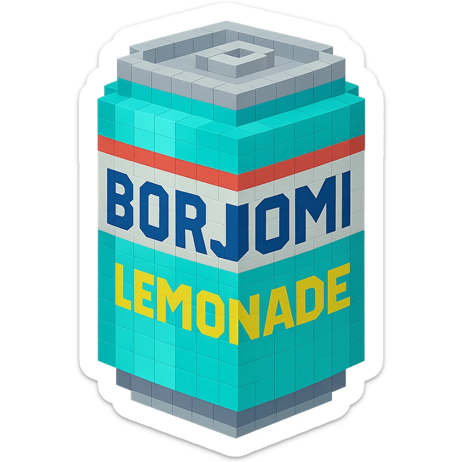 Borjomi lemonade can with a retro design, inspired by vintage soda cans sticker