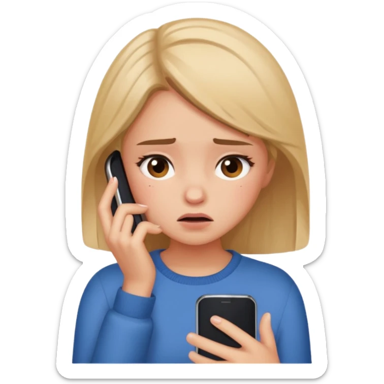 Do you want me to show you a girl looking at her cell phone and feeling embarrassed and in trouble? It's okay to have a question mark emoji like this next to her sticker