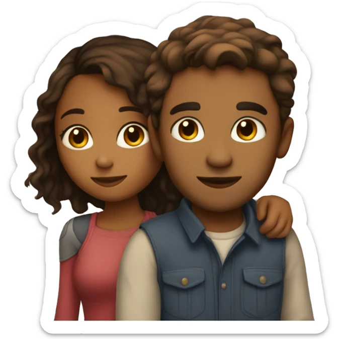 A brown girl with long hair and a brown guy with short hair but is taller hugging sticker