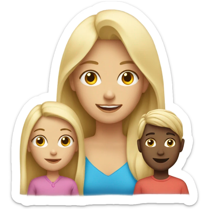 long hair blonde mother with boy and girl sticker
