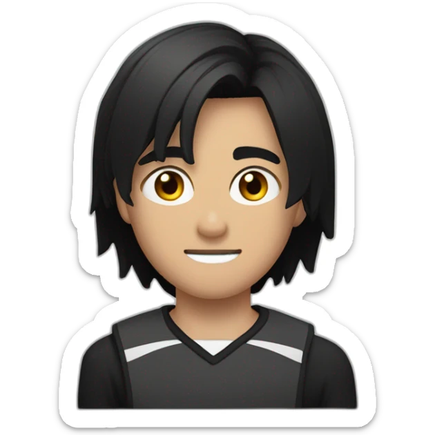 a 17-year-old boy with long, dark hair cut in a bob", with a black sports bandage on his forehead. Light mustache on his face  sticker