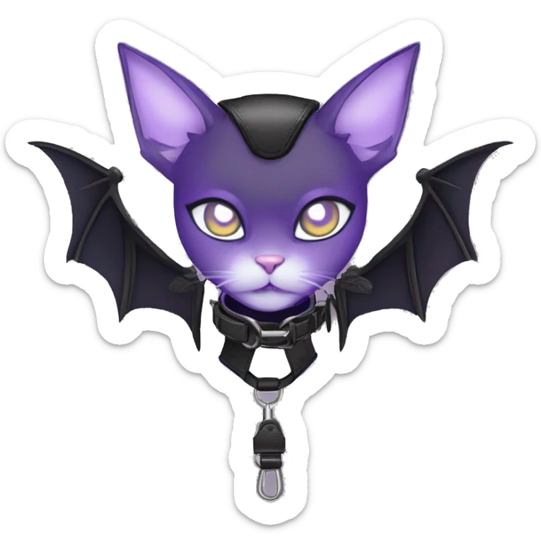 Anthro cool cute edgy pretty black techwear grey Purple ethereal fantasy nargacuga-bat-cat-Fakemon collar harness leather pouch sticker