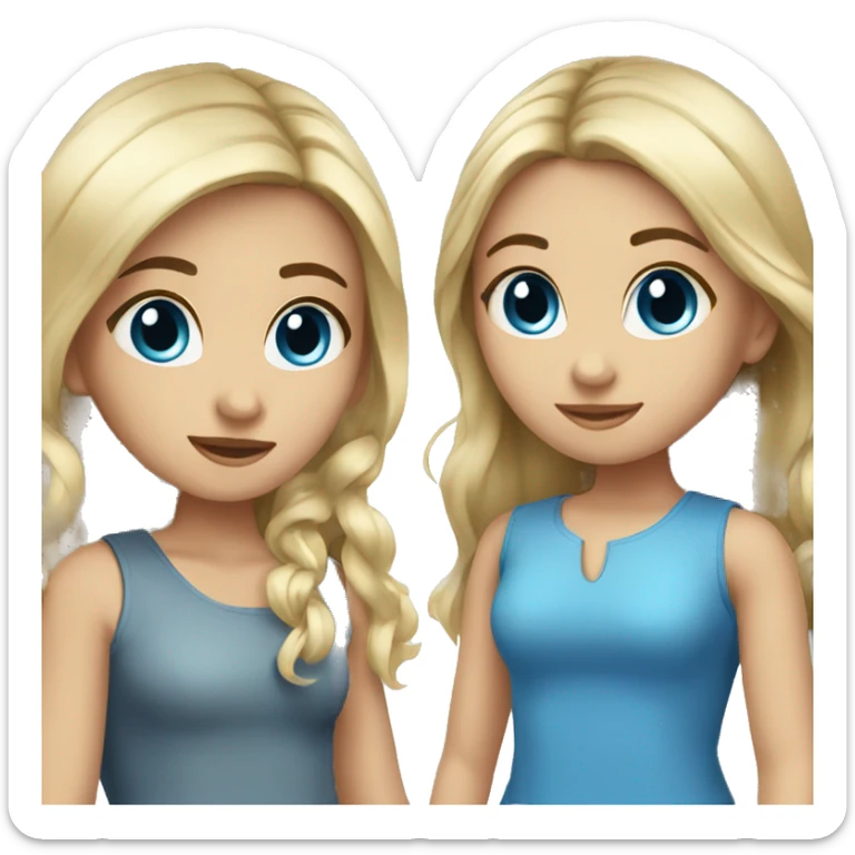 two--girls-best-friends-darkhair-blonde - blue eyes - brown eyes  sticker