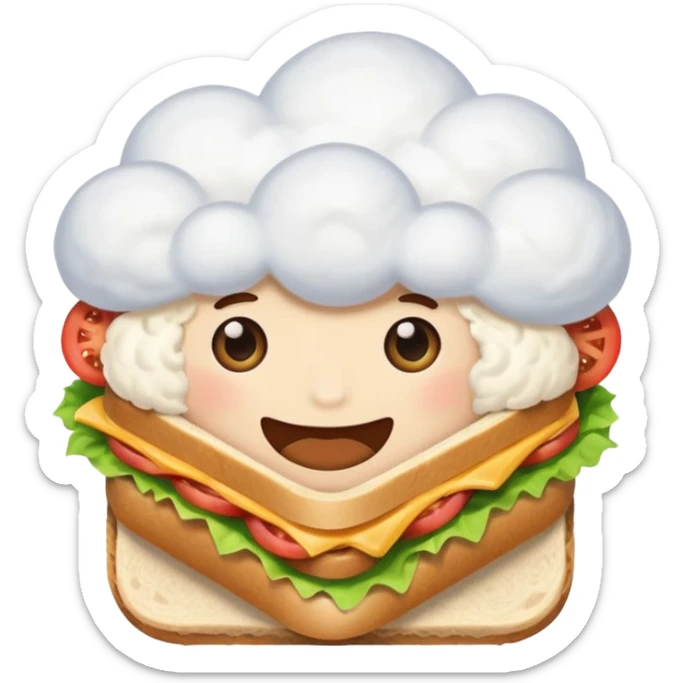 Not on top of the sandwich, it is onto if a big cloud and holding the sandwich in its hand sticker